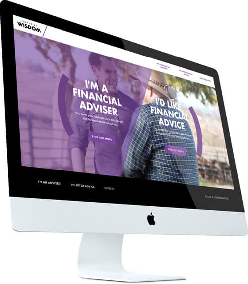 Financial Wisdom website shown on a desktop monitor