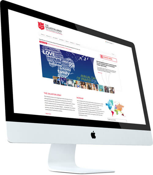 The Salvation Army website shown on a desktop monitor