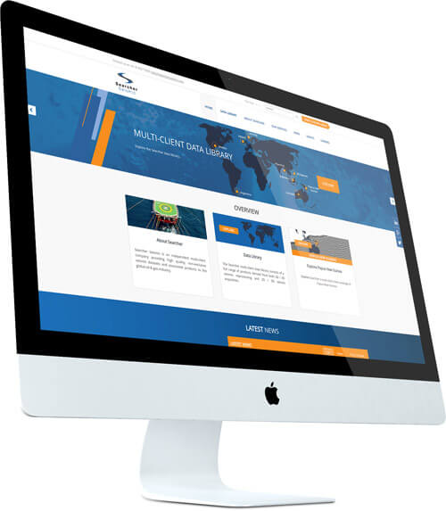 Searcher Seismic website shown on a desktop monitor